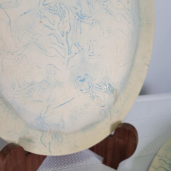 Handmade Ceramic Sgraffito Plates Oregon PNW Artisan Pottery  Set Of 3 Stamped - Picture 10 of 10